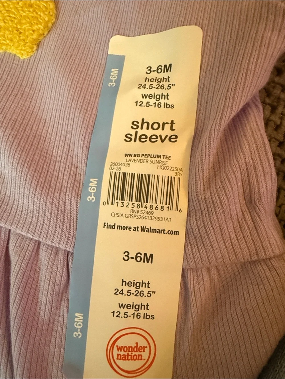 wonder nation Lavender Short Sleeve Peplum Top with Yellow Lemon